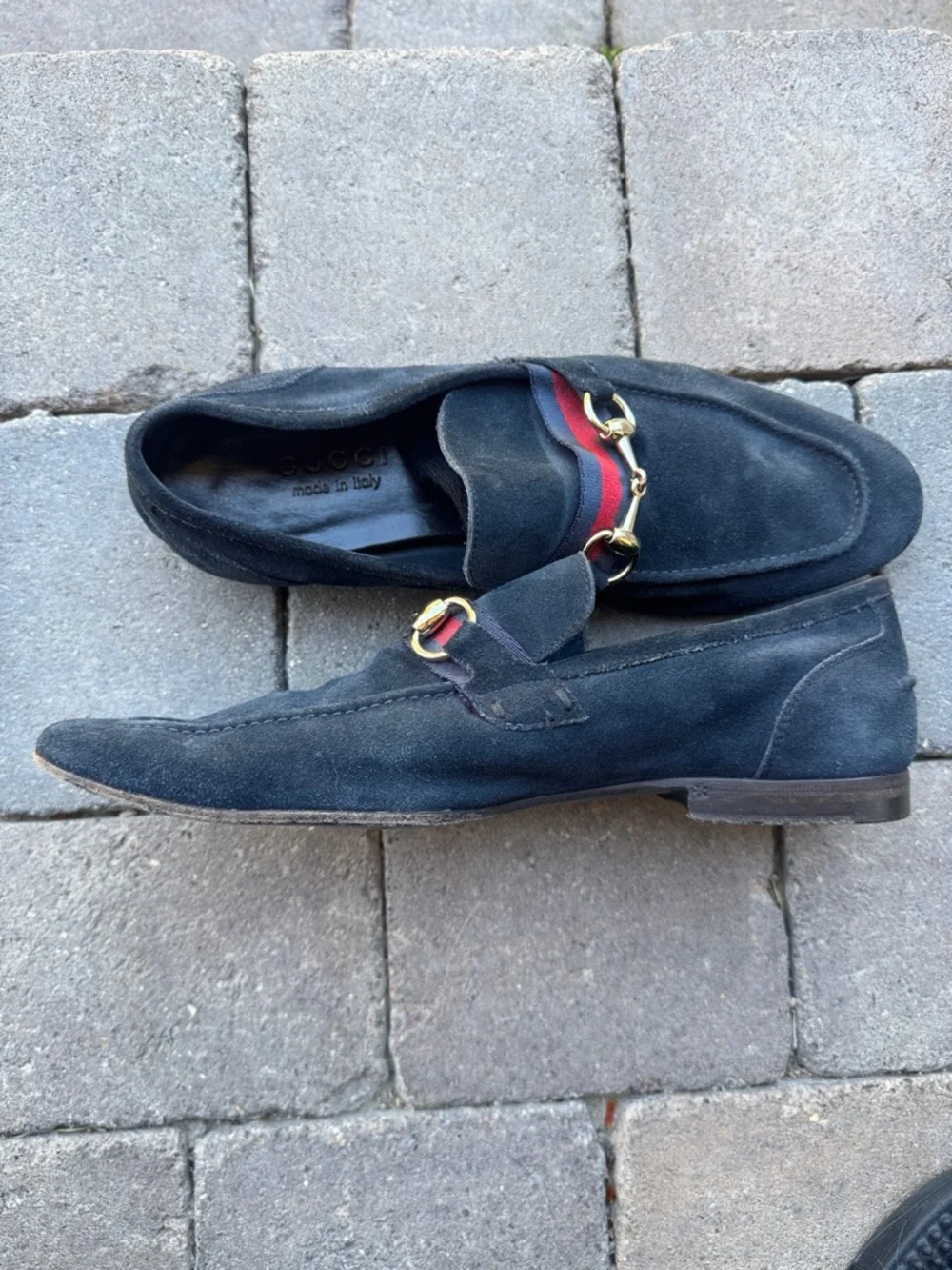 Gucci Blue Suede Loafers with Red and Blue Web & Gold Horsebit - Picture 4 of 12